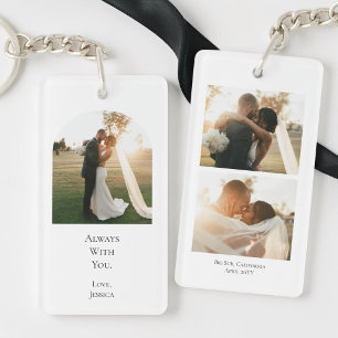 Modern 3 Photo Collage Couple Wedding Anniversary Key Ring