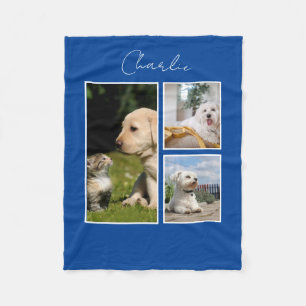 Modern 3 Photo Collage Dog Fleece Blanket