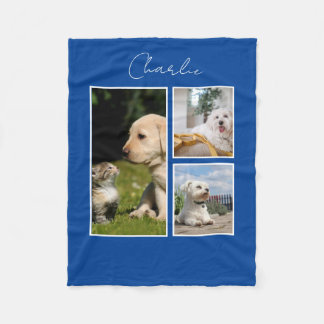 Modern 3 Photo Collage Dog Fleece Blanket