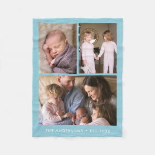 Modern 3 Photo Collage Editable Colour Fleece Blanket