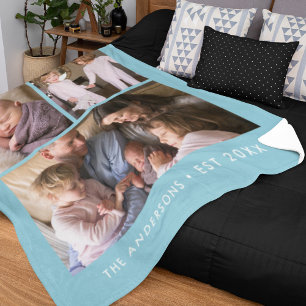 Modern 3 Photo Collage Editable Colour Fleece Blanket