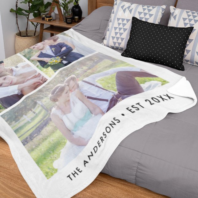 Modern 3 Photo Collage Editable Colour Fleece Blanket (Creator Uploaded)