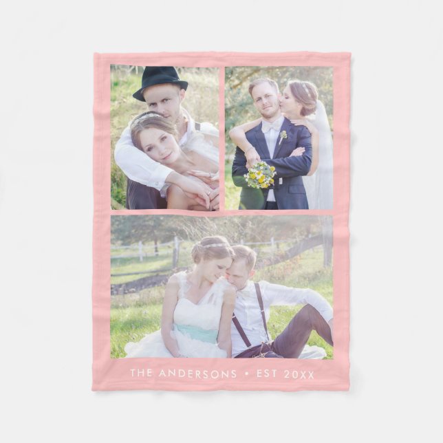 Modern 3 Photo Collage Editable Colour Fleece Blanket (Front)