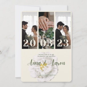 Modern 3 Photo Collage Elegant Wedding Invitation