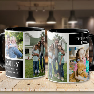 Modern 3 Photo Collage Family Love Quote Black Mug