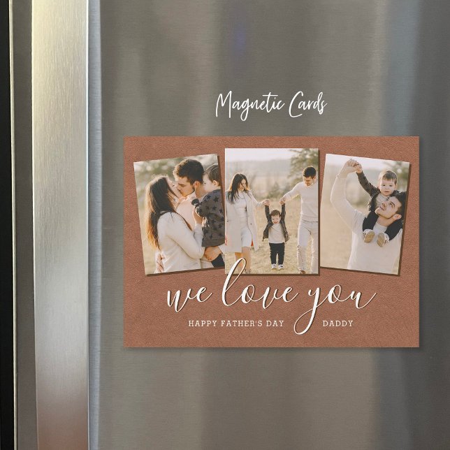 Modern 3 Photo Collage Father's Day Magnetic Card (Creator Uploaded)