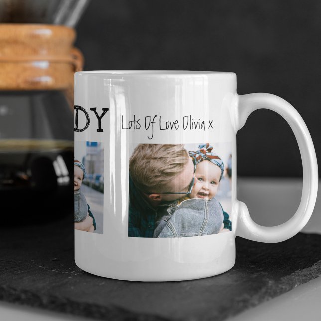 Modern 3 Photo Collage First Fathers Day Coffee Mug (Creator Uploaded)