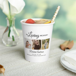 Modern 3 Photo Collage Funeral Paper Cups