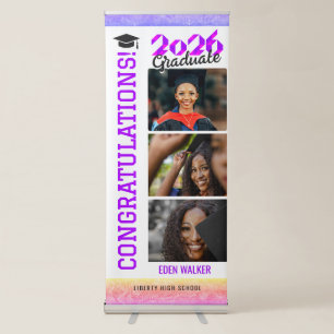 Modern 3 Photo Collage Graduation Welcome Retractable Banner
