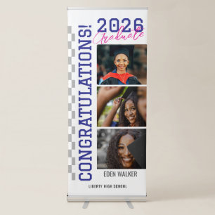 Modern 3 Photo Collage Graduation Welcome Retractable Banner