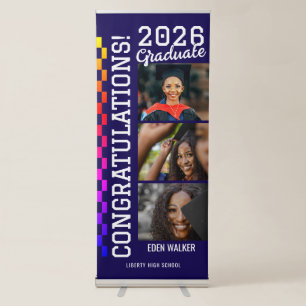 Modern 3 Photo Collage Graduation Welcome Retractable Banner
