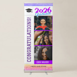 Modern 3 Photo Collage Graduation Welcome Retractable Banner