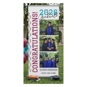Modern 3 Photo Collage Graduation Welcome Retractable Banner