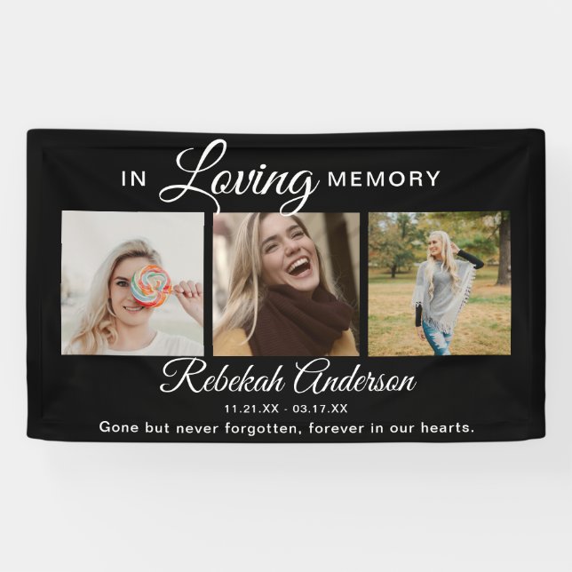 Modern 3 Photo Collage Memorial Banner (Horizontal)