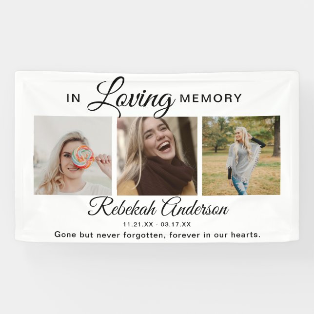 Modern 3 Photo Collage Memorial Banner (Horizontal)