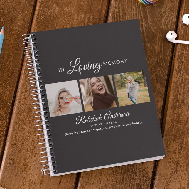 Modern 3 Photo Collage Memorial Guest Notebook (Creator Uploaded)
