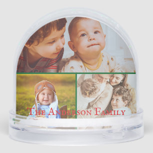 Modern 3 Photo Collage Merry Christmas Snow Globe