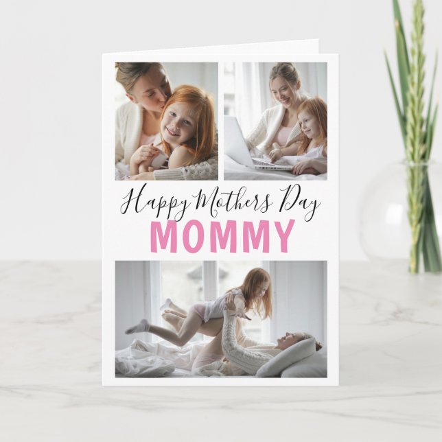 Modern 3 Photo Collage Mummy Mothers Day Card (Front)