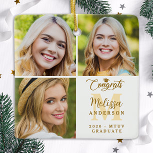 Modern 3 Photo Collage Personalised Graduation Ceramic Ornament