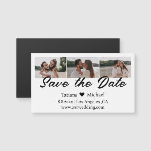 modern 3 photo collage save the date chic magnet