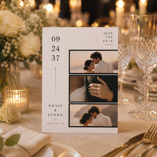 Modern 3 Photo Collage Save the Date Wedding Card