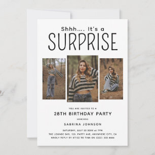 Modern 3 Photo Collage Surprise Birthday Party Invitation