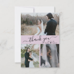 Modern 3 Photo Collage Wedding Thank You  Card