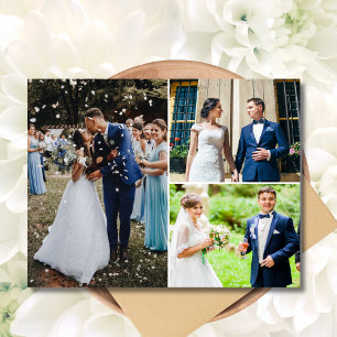 Modern 3 Photo Collage Wedding Thank You Postcard