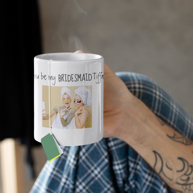 Modern 3 Photo Collage Will You Be My Bridesmaid? Coffee Mug (Creator Uploaded)