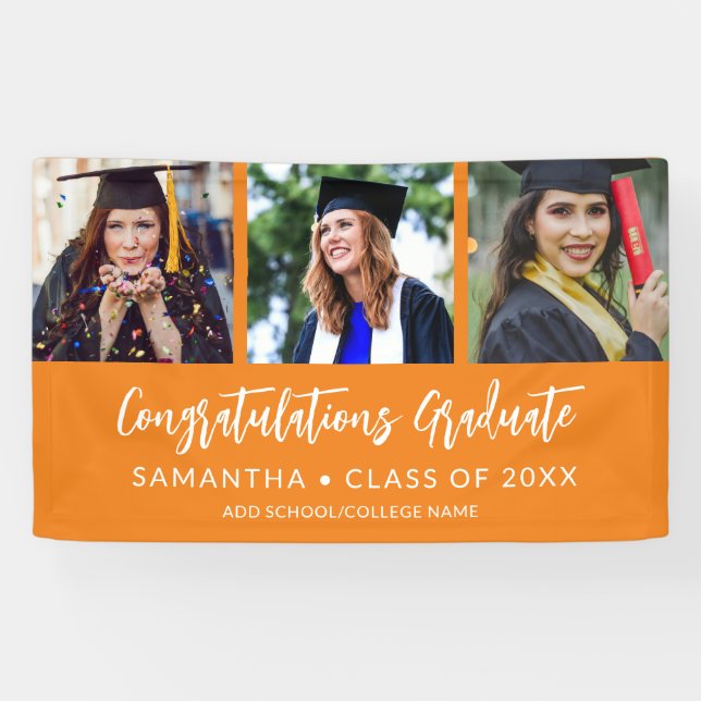 Modern 3 Photo Congratulations OrangeGraduation Banner (Horizontal)