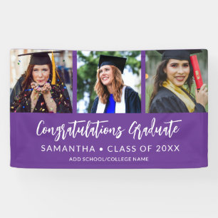 Modern 3 Photo Congratulations Purple Graduation   Banner