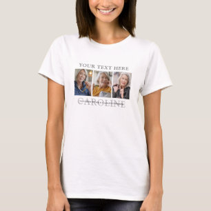 Modern 3-Photo Custom Text Funeral/Memorial T-Shirt