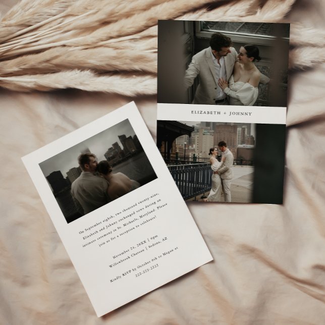 Modern 3-Photo Elopement Wedding Reception Invitation (Creator Uploaded)
