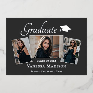 Modern 3 Photo Foil Graduation Announcement