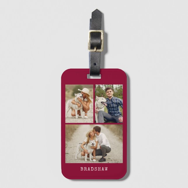 Modern 3 Photo Gallery Luggage Tag (Front Vertical)