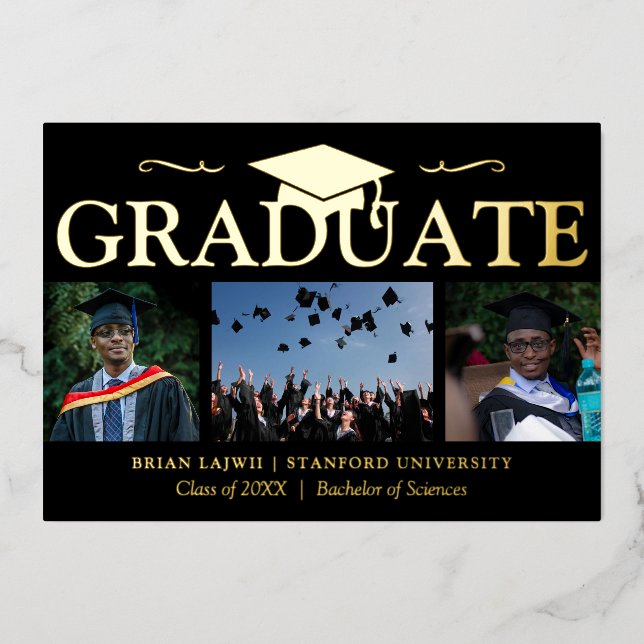 Modern 3 Photo Graduation Announcement (Front)