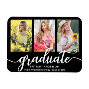 Modern 3 Photo Graduation Announcement B Magnet