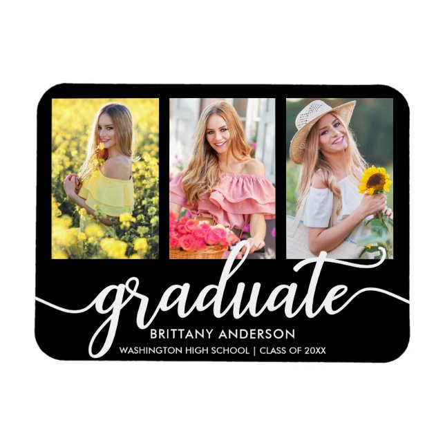Modern 3 Photo Graduation Announcement B Magnet (Horizontal)