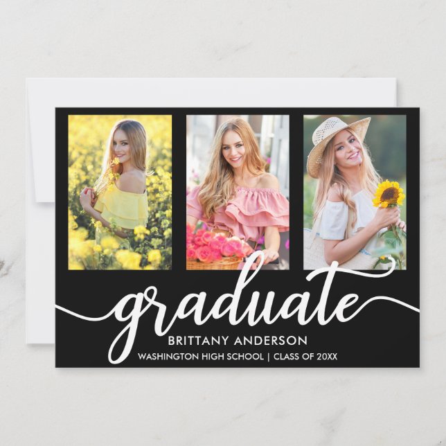 Modern 3 Photo Graduation Announcement Card B (Front)