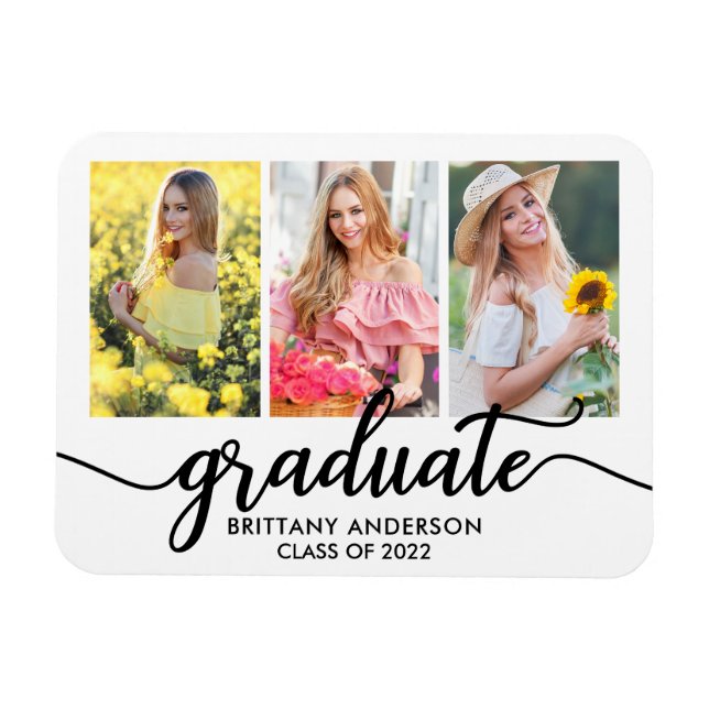 Modern 3 Photo Graduation Announcement Magnet (Horizontal)