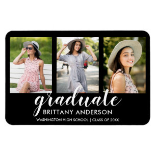 Modern 3 Photo Graduation Announcement Magnet