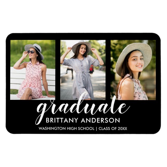 Modern 3 Photo Graduation Announcement Magnet (Horizontal)