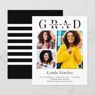Modern 3 Photo Graduation Invitation