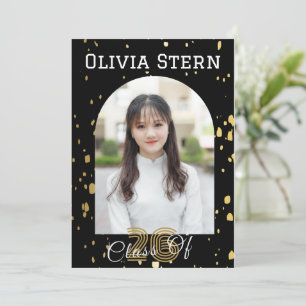 Modern 3 Photo Graduation Invitation Black & Gold
