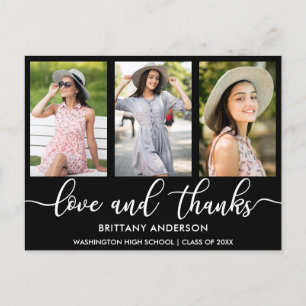 Modern 3 Photo Graduation Love and Thanks Announcement Postcard