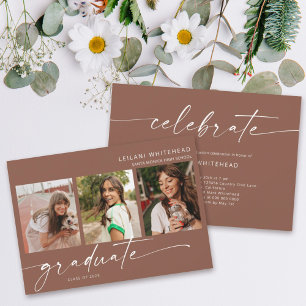 Modern 3 Photo Graduation Party Brown Announcement