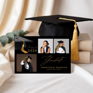Modern 3 Photo Graduation Party Invitation Postcard