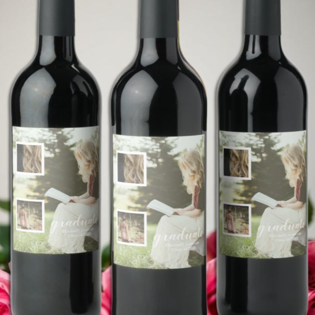 Modern 3 Photo Graduation Wine Label (Creator Uploaded)