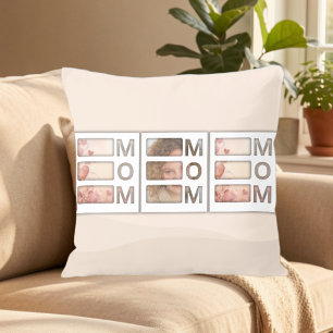 Modern 3 Photo Grid Mom Birthday Keepsake Cushion