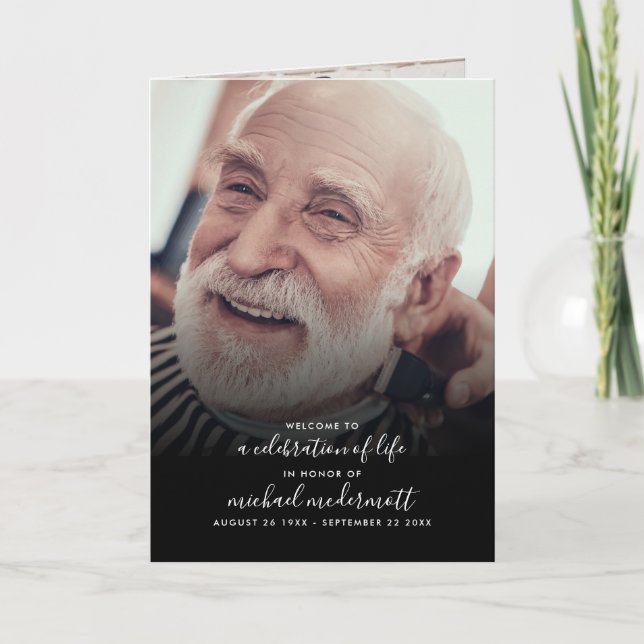 Modern 3-Photo Handwritten Script Funeral/Memorial Programme (Front)